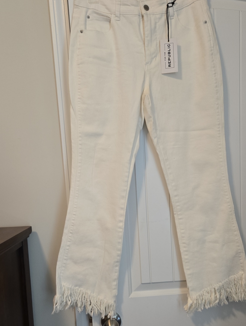 For The Republic Cream Frayed Hem  Jeans